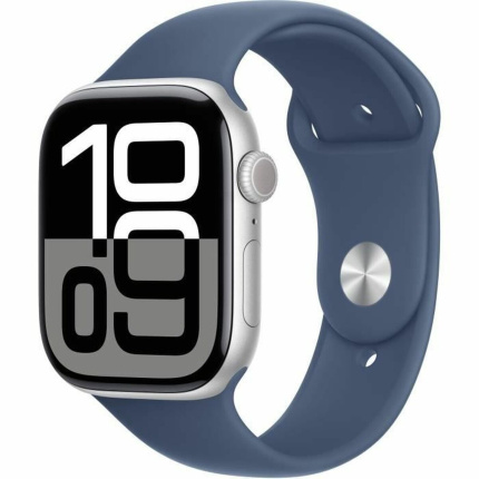 Apple Watch Series 10 Aluminium 46mm Αδιάβροχο με Παλμογράφο (Silver με Denim Sport Band (M/L)) <span style="color: white; visibility:visible;">0195949564468,0195949563720,0195949563003</span>