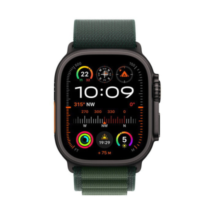 Apple Watch Ultra 2 2024 Titanium 49mm Αδιάβροχο με eSIM και Παλμογράφο (Black με Dark Green Alpine Loop - Large) <span style="color: white; visibility:visible;">0195949584503,0195949801136</span>