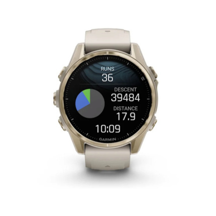 Garmin Fenix 8 Stainless Steel 43mm Αδιάβροχο Smartwatch με Παλμογράφο (Sapphire, Soft Gold With Fog Grey/dark Sandstone Silicone Band) <span style="color: white; visibility:visible;">0753759337995</span>