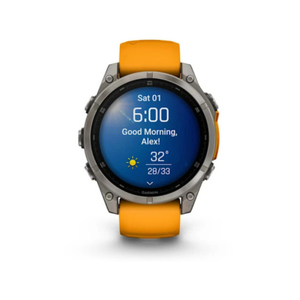 Garmin Fenix 8 Titanium 47mm Αδιάβροχο Smartwatch με Παλμογράφο (Sapphire, Titanium With Spark Orange/Graphite Silicone Band) <span style="color: white; visibility:visible;">0753759338084</span>