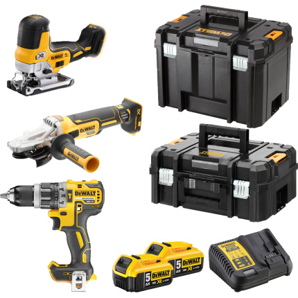 DEWALT DCK329P2T Σετ Γωνιακός Τροχός, Κρουστικό Δραπανοκατσάβιδο & Σέγα Brushless 18V με 2 Μπαταρίες 5Ah και Θήκη <span style="color: white; visibility:visible;">5035048728642</span>