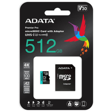 Adata High Endurance microSDXC 512GB U3 V30 A2 UHS-I 100MB/s με αντάπτορα <span style="color: white; visibility:visible;">4711085944092</span>