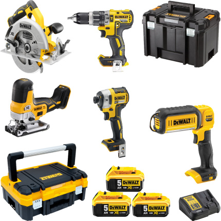 DEWALT DCK500P3T Σετ Δισκοπρίονο, Δραπανοκατσάβιδο, Παλμικό Κατσαβίδι, Σέγα & Φακός Brushless 18V με 3 Μπαταρίες 5Ah και Θήκη <span style="color: white; visibility:visible;">5035048726501</span>