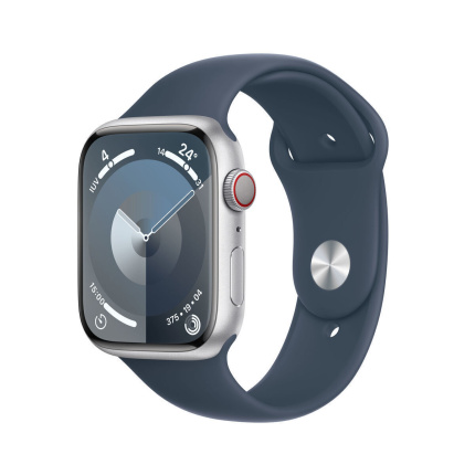 Apple Watch Series 9 Aluminium 45mm Αδιάβροχο με Παλμογράφο (Silver με Storm Blue Sport Band - S/M) <span style="color: white; visibility:visible;">0195949024610</span>