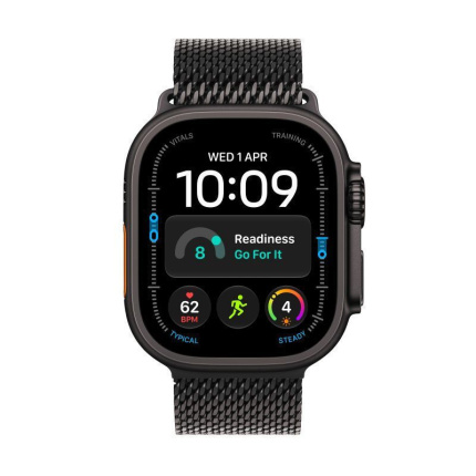 Apple Watch Ultra 4 Titanium 49mm Αδιάβροχο με Παλμογράφο (Black Titanium with Black Titanium Milanese Loop - Large) <span style="color: white; visibility:visible;">0195951216904</span>