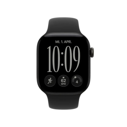 Apple Watch Series 12 Aluminium 42mm Αδιάβροχο με Παλμογράφο (Black Aluminium with Black Sport Band - M/L) <span style="color: white; visibility:visible;">0195951225593</span>