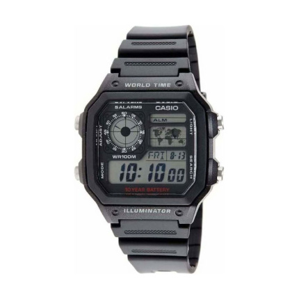 Casio Collection Ψηφιακό Ανδρικό Ρολόι 42mm Χρονογράφος Μπαταρίας με Μαύρο Καουτσούκ Λουράκι AE-1200WH-1AVEF 4971850968733